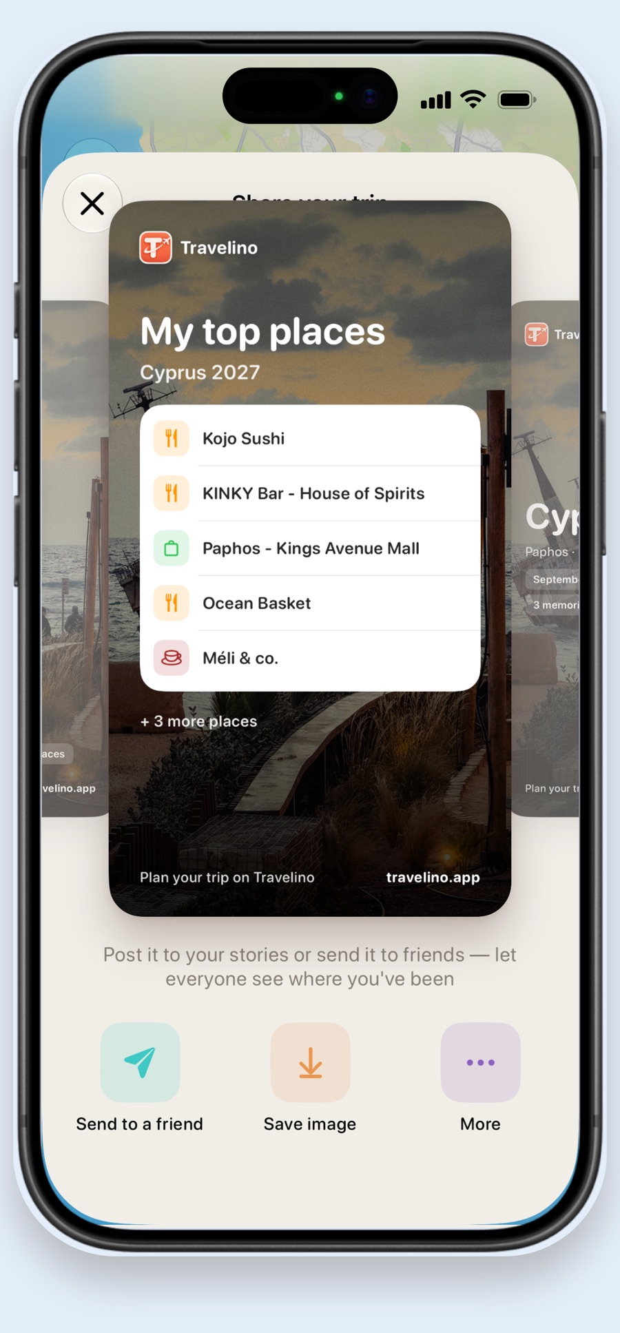 Share your trip: a story card with my top places from Cyprus 2027